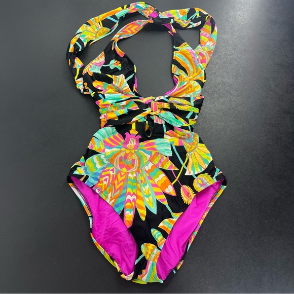 TRINA TURK | Tahitian Floral One Piece Swimsuit Multi Cross Back Size 8 - Picture 16 of 16
